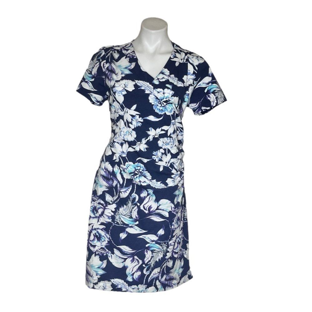 SOFT SURROUNDINGS Shapely Anywhere Dress 28045 Blue Floral Surplice Size Medium